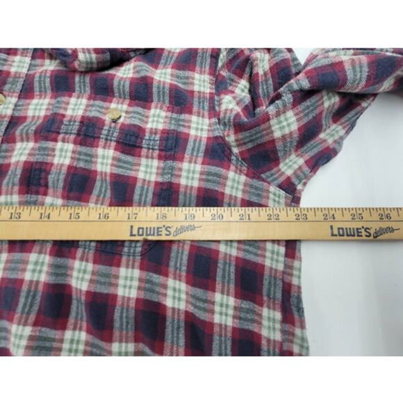 Mens Wrangler Flannel Shirt Large Rugged Wear Red Plaid Long Sleeve Button Up - Picture 6 of 8